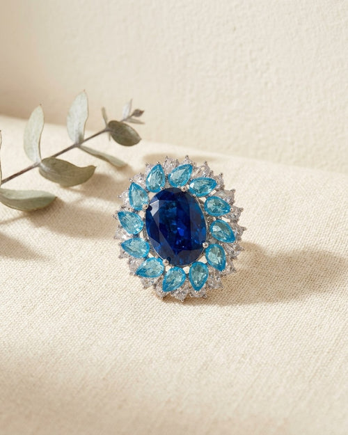 Crystal magnetic brooch on a cream linen table
