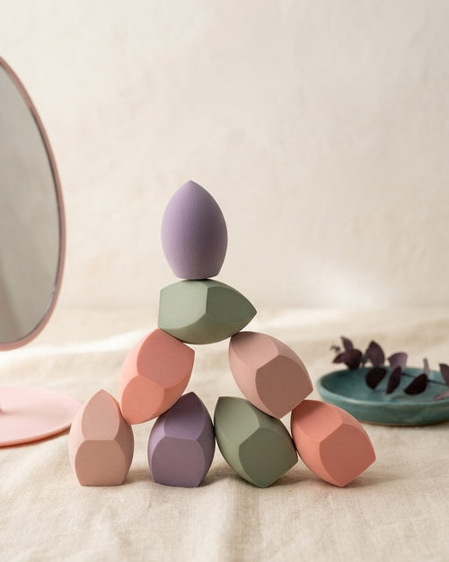 Blending sponge set on a cream linen table