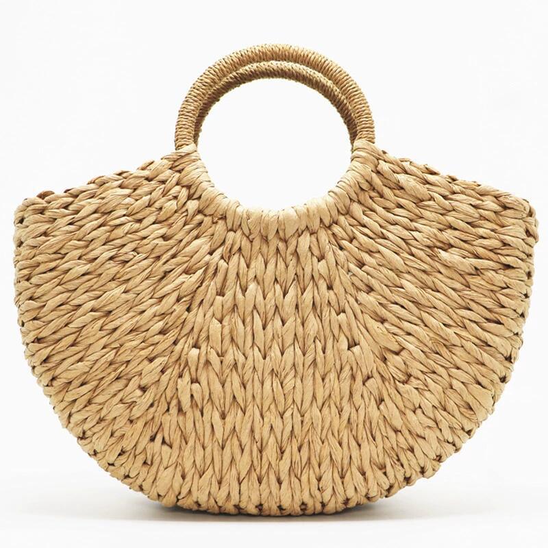 Hand-woven straw tote, detail 1