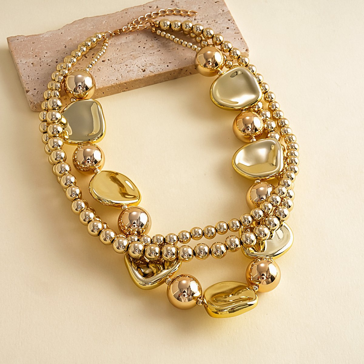 Gold-tone beaded heart choker, detail 1