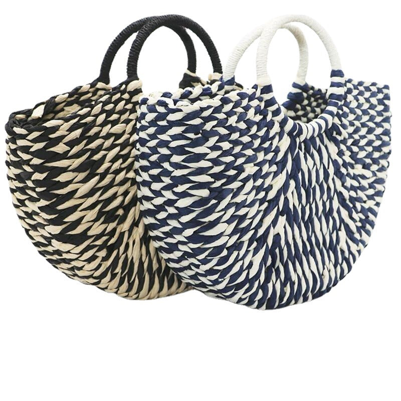 Hand-woven straw tote, detail 3